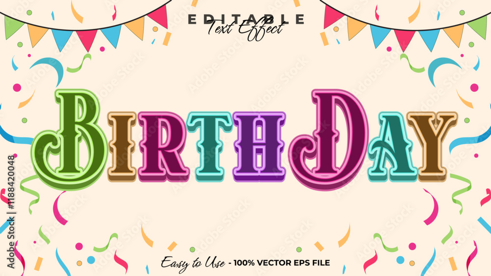 Birthday editable text style effect, celebration 3D text style theme. Birthday editable text style effect, celebration 3D text style theme.