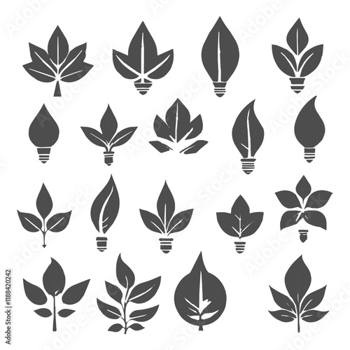 Set icon logo Nature Bulb leaf design mascot lamp idea