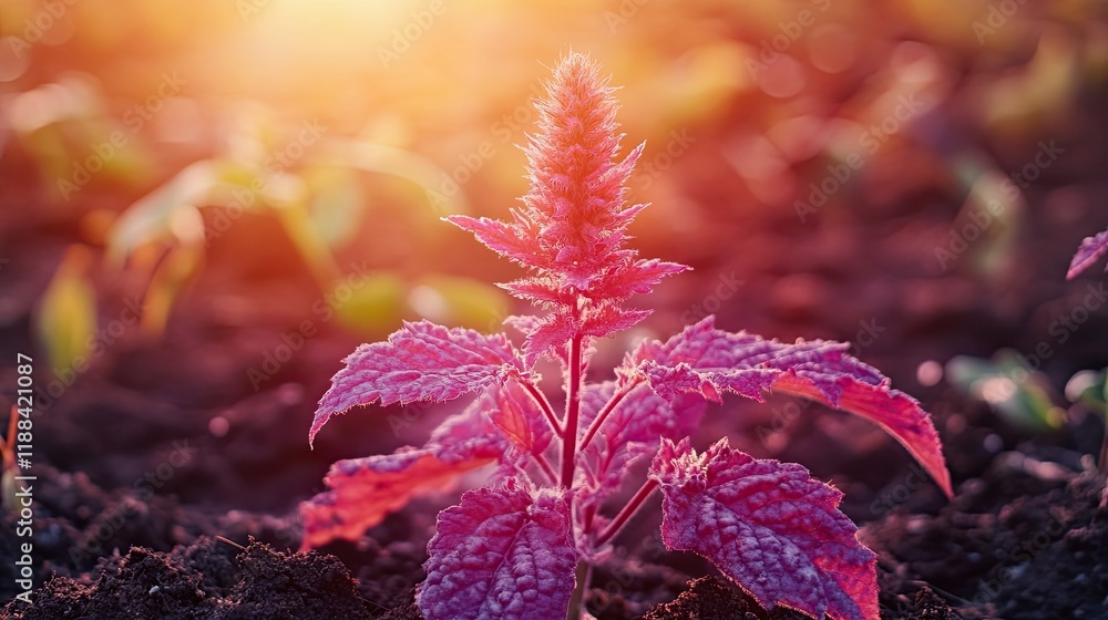 Sunrise over purple plant in agricultural field. Use Website background. Sunrise over purple plant in agricultural field. Use Website background.