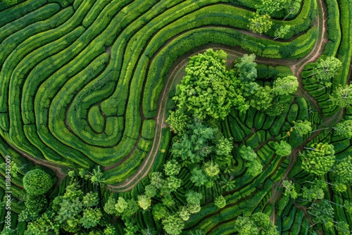 Clear Pixel Image of Aerial View of Ecological Tea Garden photo