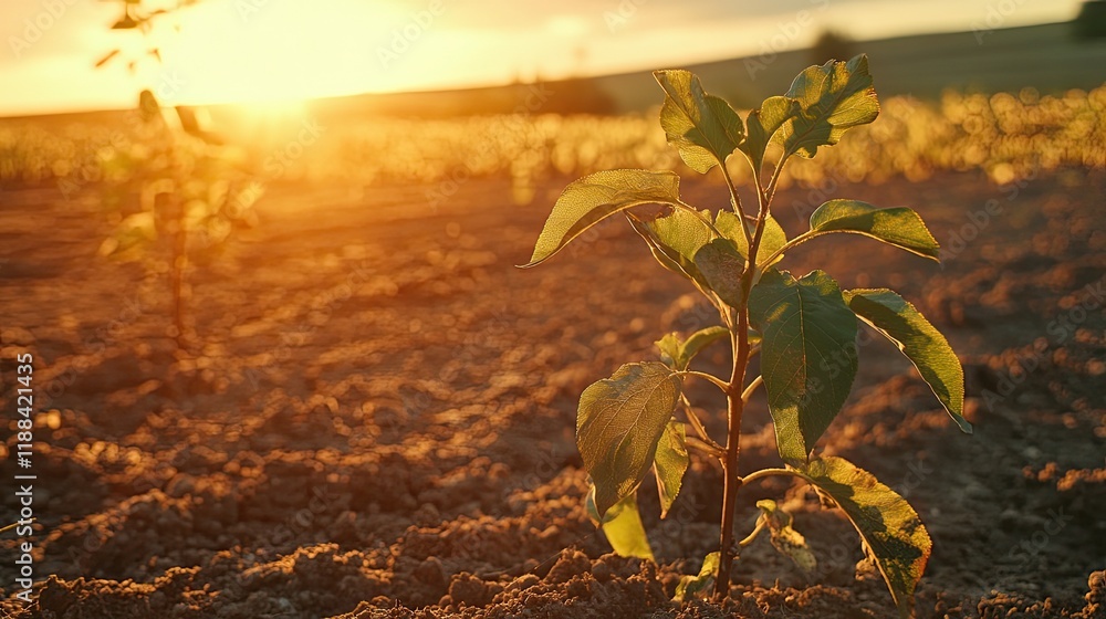 Young apple trees sunset field agriculture growth. Young apple trees sunset field agriculture growth.