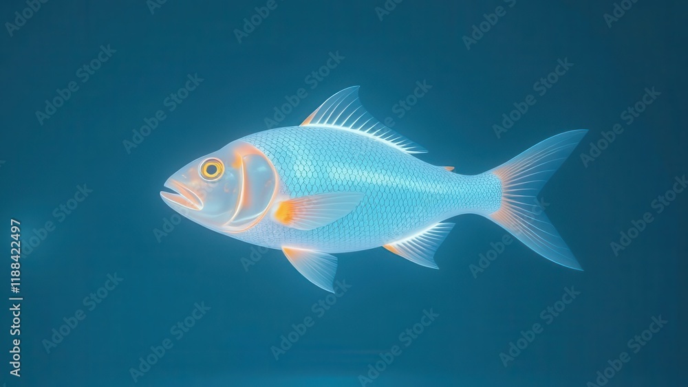 Illuminated blue fish swimming underwater. Illuminated blue fish swimming underwater.