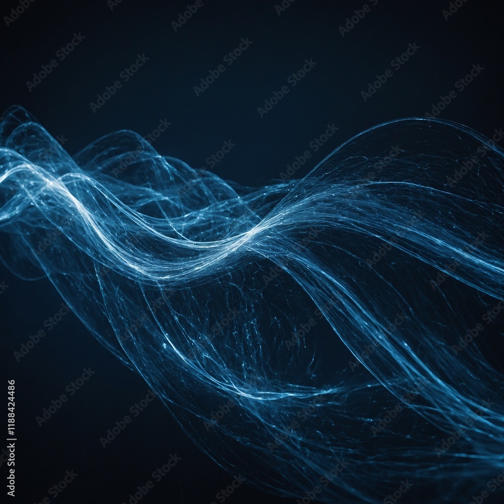 An abstract blue wavy line of light, glowing with smooth, flowing curves. The light should appear luminous, with a soft gradient transitioning from deep blue to lighter shades. An abstract blue wavy line of light, glowing with smooth, flowing curves. The light should appear luminous, with a soft gradient transitioning from deep blue to lighter shades.
