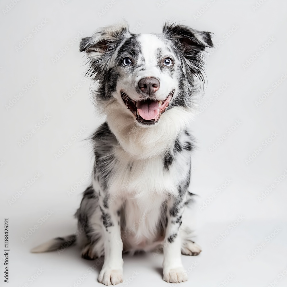 Fototapeta premium Happy border collie with striking coat and bright eyes poses against a neutral background