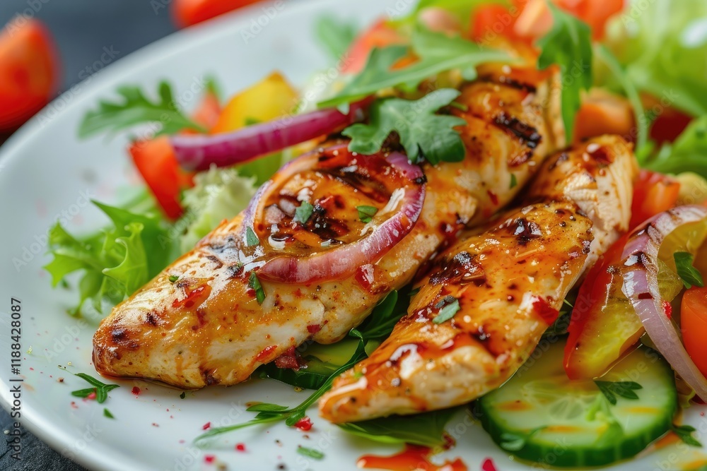 Flawless Picture of Grilled Chicken Strips with Vegetable Salad Flawless Picture of Grilled Chicken Strips with Vegetable Salad