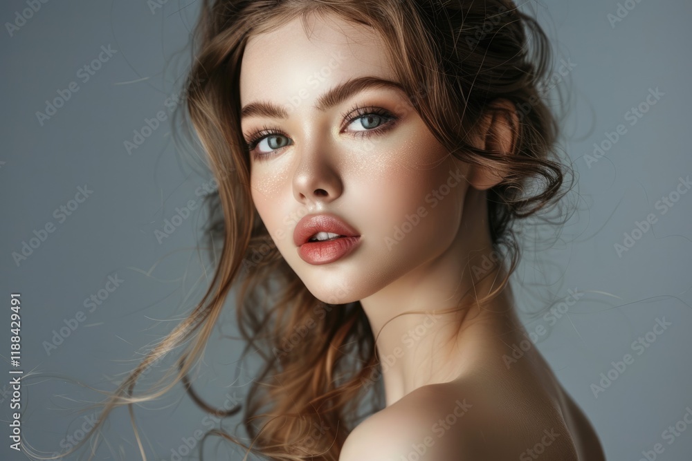 Fototapeta premium studio shot of pretty fashion model on grey background