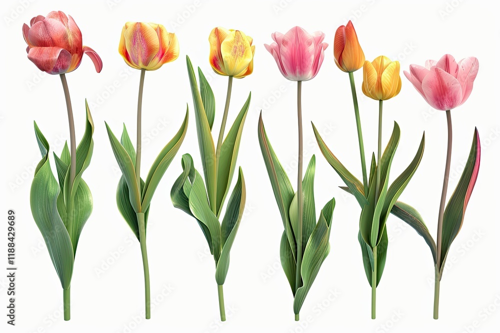 Collection of Fresh Natural Pink, Yellow, Red Tulip Flowers Bouquet Set, Generative Ai Collection of Fresh Natural Pink, Yellow, Red Tulip Flowers Bouquet Set, Generative Ai