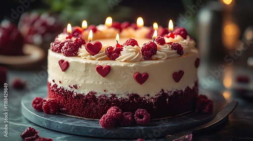 Wallpaper Mural Celebration with red velvet cake romantic heart decorations high resolution hd image Torontodigital.ca