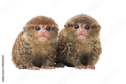 Charming Pygmy Marmosets Playing and Relaxing Isolated on a transparent Background for Use photo