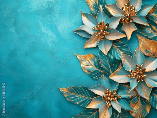 Teal and Gold Poinsettia Floral Arrangement: A Festive, Elegant Design photo