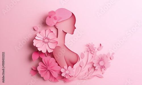 Body Woman Breast Cancer Awareness Day paper cutting. Pink. Breast cancer awareness support or women's health advocacy concept, compassionate gesture symbolizing hope and solidarity.