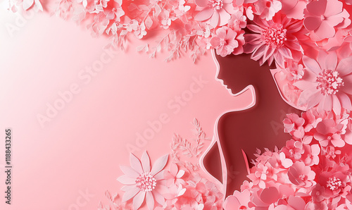 Body Woman Breast Cancer Awareness Day paper cutting. Pink. Breast cancer awareness support or women's health advocacy concept, compassionate gesture symbolizing hope and solidarity.