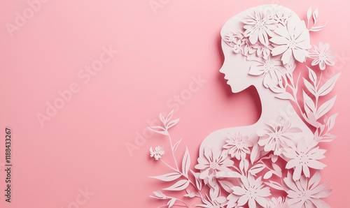 Body Woman Breast Cancer Awareness Day paper cutting. Pink. Breast cancer awareness support or women's health advocacy concept, compassionate gesture symbolizing hope and solidarity.