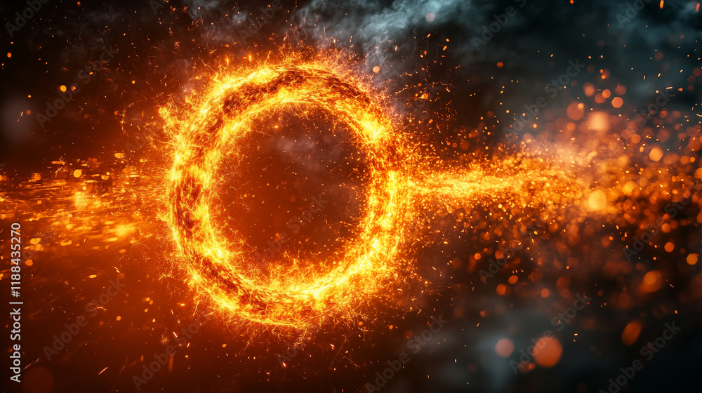 Obraz premium Flaming ring with sparks on dark background, energy concept visualization