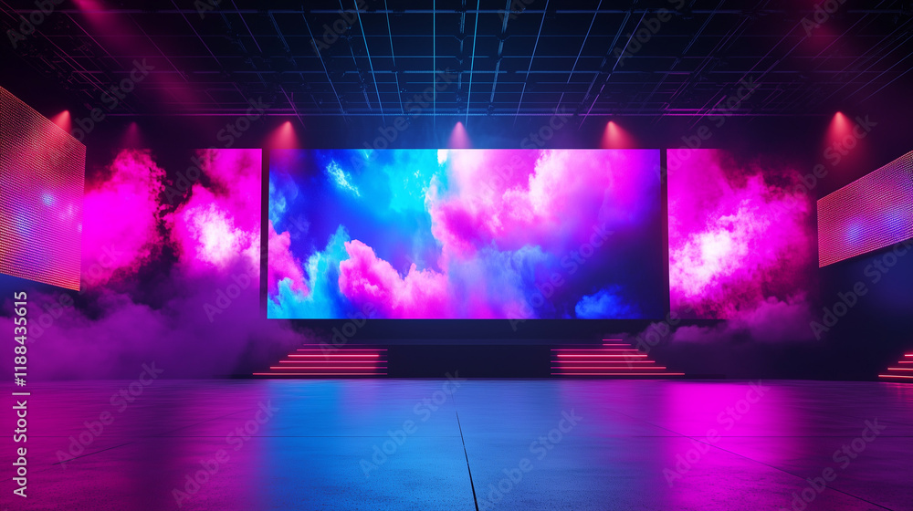 Display technology of the LED screen of colorful. LED screen shows in the work. Concert and party stage Display technology of the LED screen of colorful. LED screen shows in the work. Concert and party stage