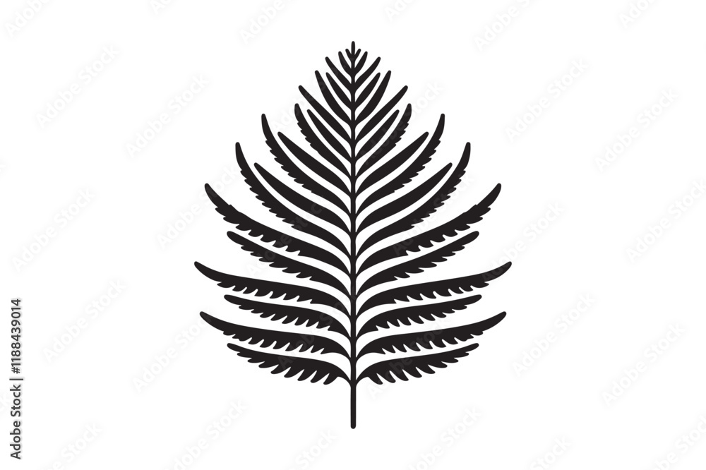 Naklejka premium A black and white silhouette of a fern leaf 
