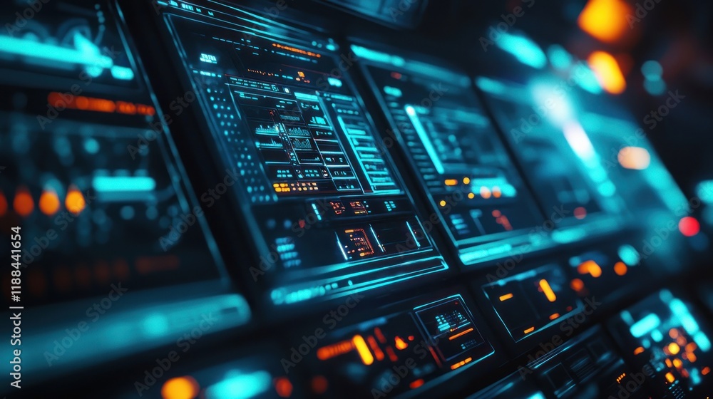 Futuristic Technology Interface: Digital Dashboard Display Futuristic Technology Interface: Digital Dashboard Display