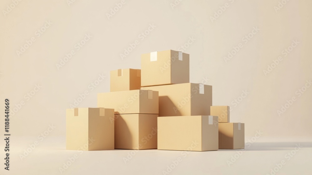 Stack of cardboard boxes on beige background. Stack of cardboard boxes on beige background.