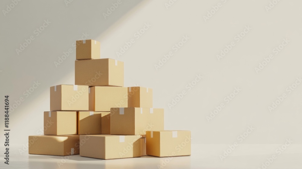 Stack of cardboard boxes in a minimalist room. Stack of cardboard boxes in a minimalist room.