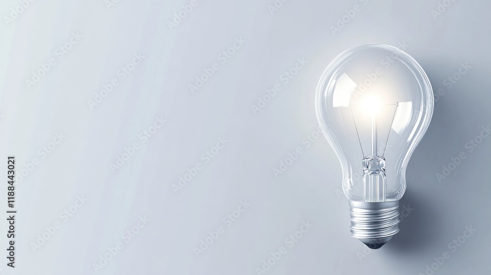 Glowing lightbulb on light gray background. Glowing lightbulb on light gray background.