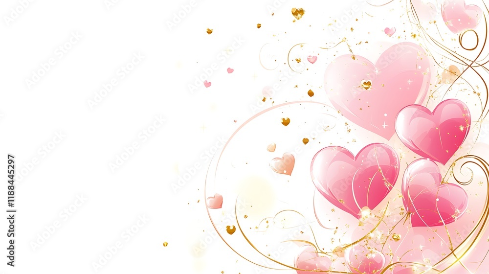 Pink Hearts Gold Swirls Romantic Valentine Design Pink Hearts Gold Swirls Romantic Valentine Design
