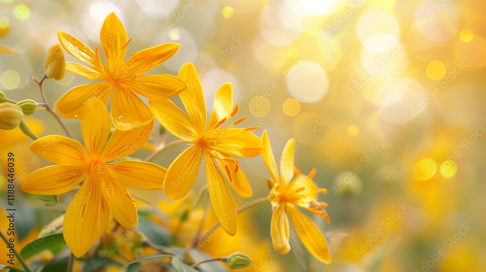 Vibrant yellow flowers with a bokeh background. Vibrant yellow flowers with a bokeh background.