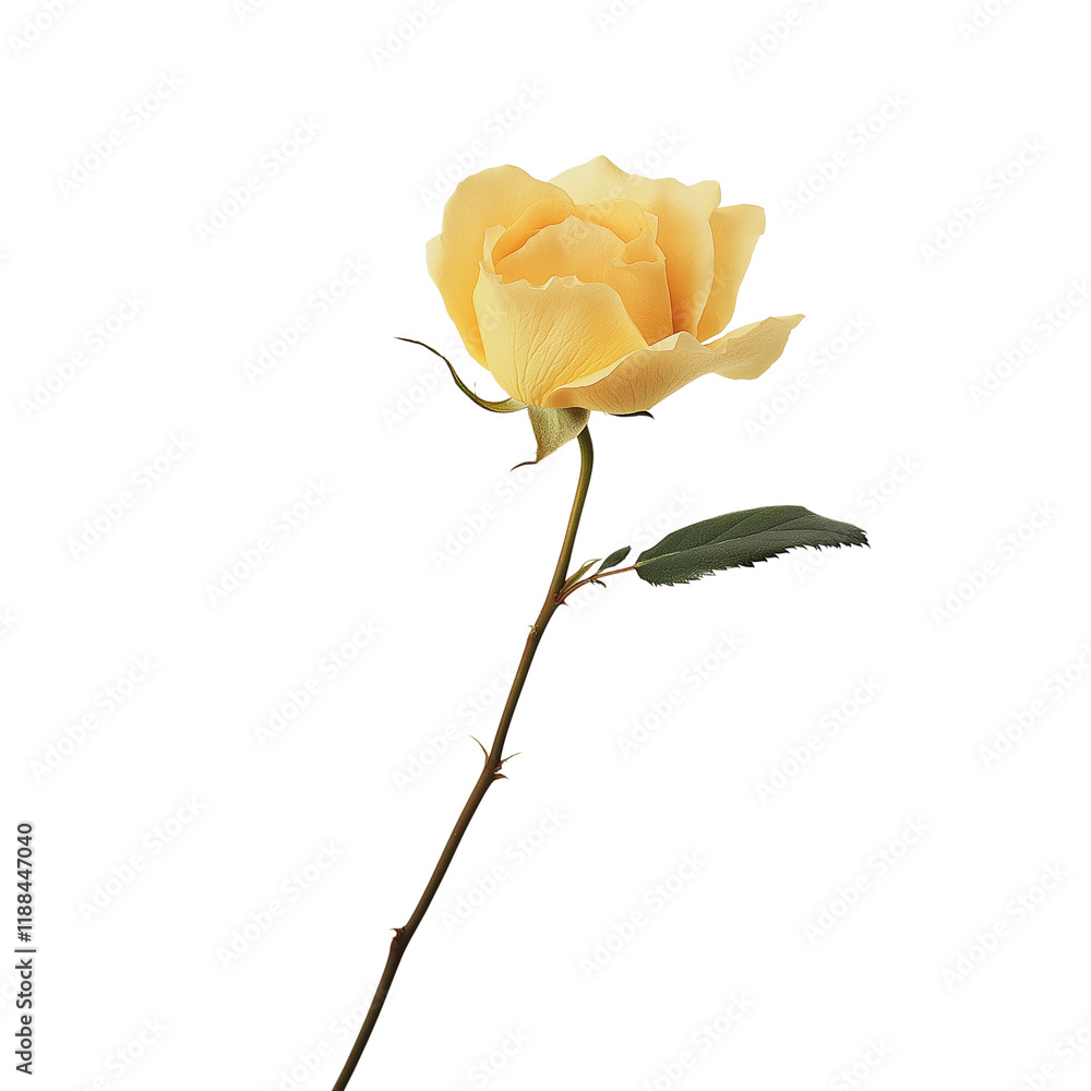 A single yellow rose on a long stem, isolated against a transparent background png A single yellow rose on a long stem, isolated against a transparent background png