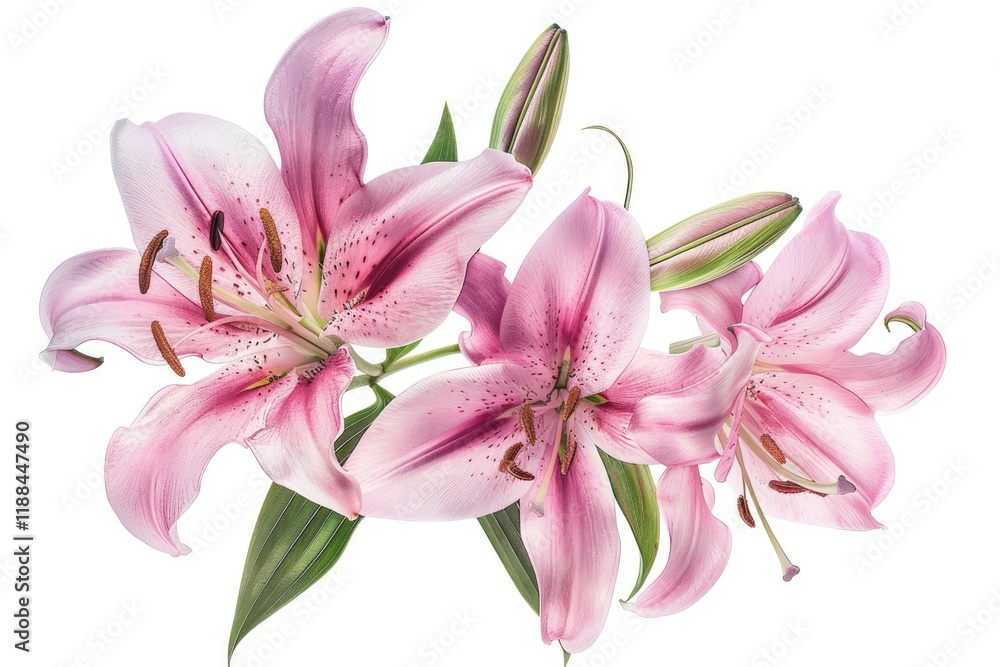 Sharp Picture of Pink Lily Flower Bouquet on a White Background Sharp Picture of Pink Lily Flower Bouquet on a White Background