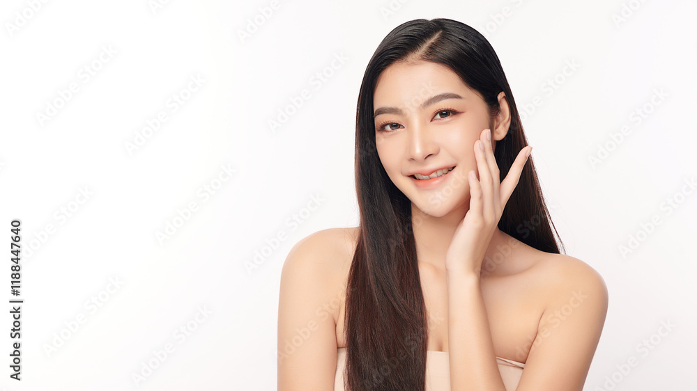 Beautiful young asian woman with clean fresh skin on white background, Face care, Facial treatment, Cosmetology, beauty and spa, Asian women portrait. Beautiful young asian woman with clean fresh skin on white background, Face care, Facial treatment, Cosmetology, beauty and spa, Asian women portrait.