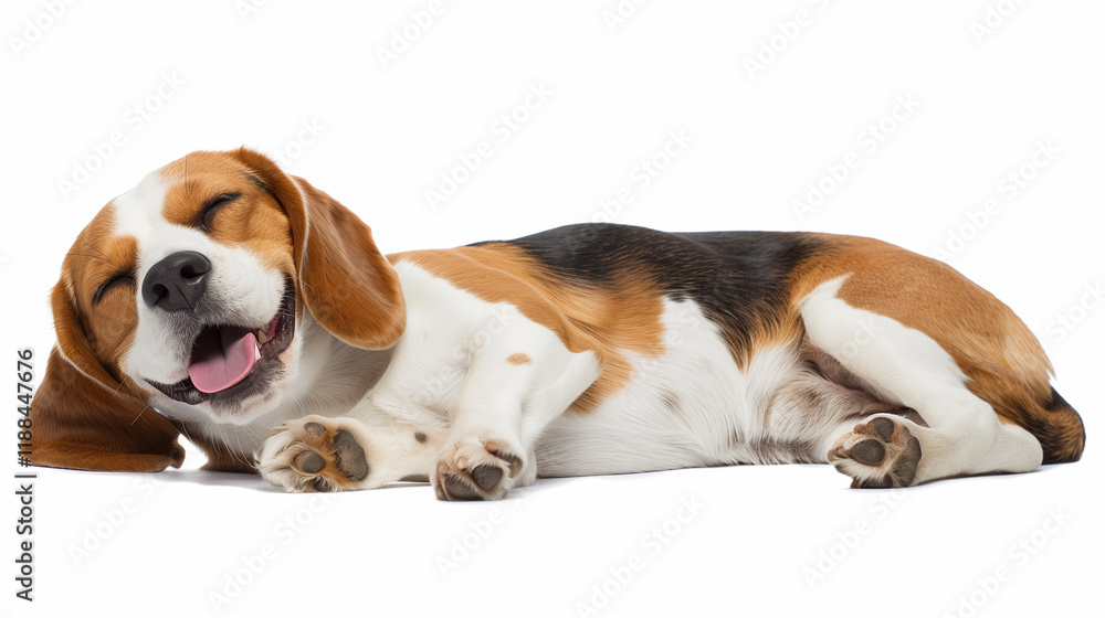 Happy beagle puppy sleeping and smiling. Happy beagle puppy sleeping and smiling.