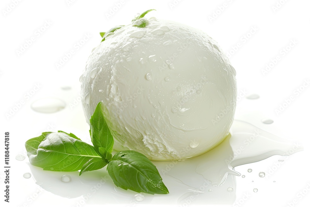 High Quality Image of Fresh Ball of Mozzarella Cheese with Droplets of Water High Quality Image of Fresh Ball of Mozzarella Cheese with Droplets of Water