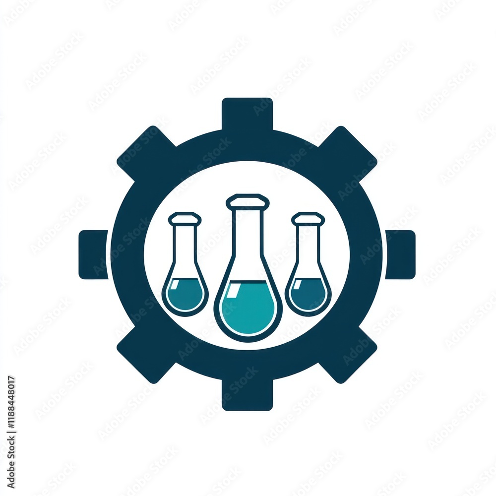 Three Erlenmeyer Flasks Inside a Gearwheel Design Three Erlenmeyer Flasks Inside a Gearwheel Design