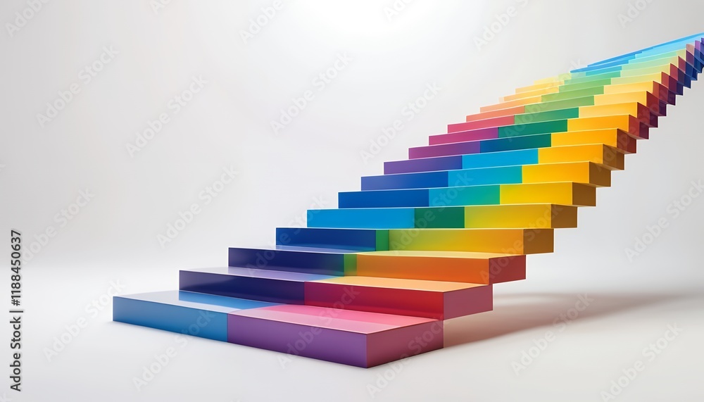 Fototapeta premium Vibrant Rainbow Staircase Ascending to Success and Achievement