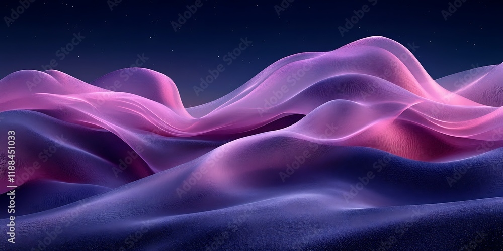 Obraz premium Purple, pink abstract landscape at night; digital art for design