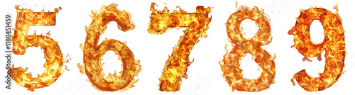 5-9 number made of fire isolated on transparent background