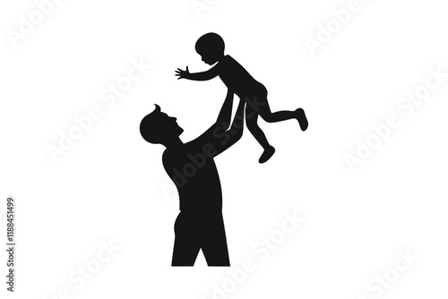 Father lifting child in the air and playful moment silhouette illustration.eps