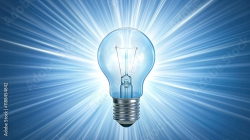 Conceptual big idea with light bursts radiating from a central light bulb. photo