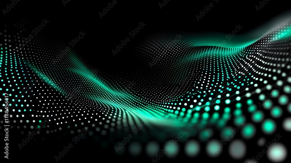 Fototapeta premium Abstract Teal Dotted Waveform Digital Art