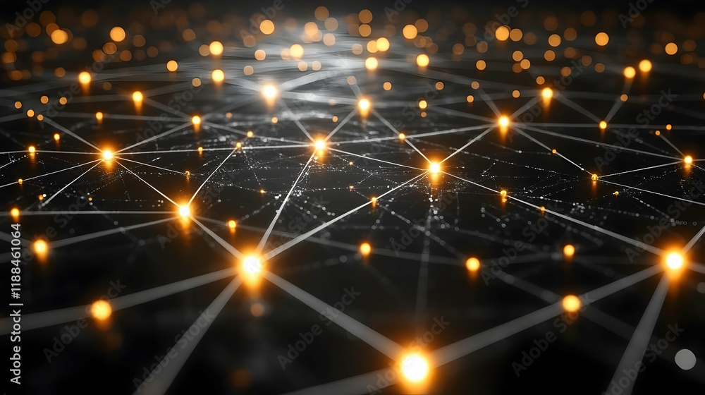 Fototapeta premium Illuminated Network Grid: Abstract Representation of Global Connectivity