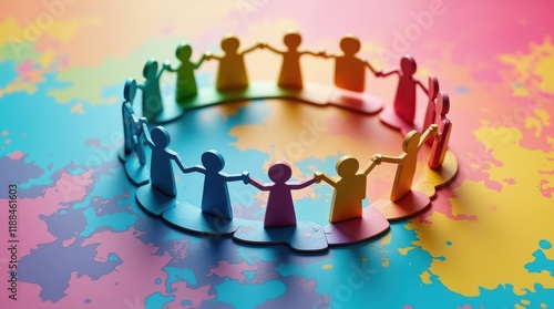 Colorful Paper Cutouts Forming a Circle of Unity and Togetherness on Vibrant Background photo