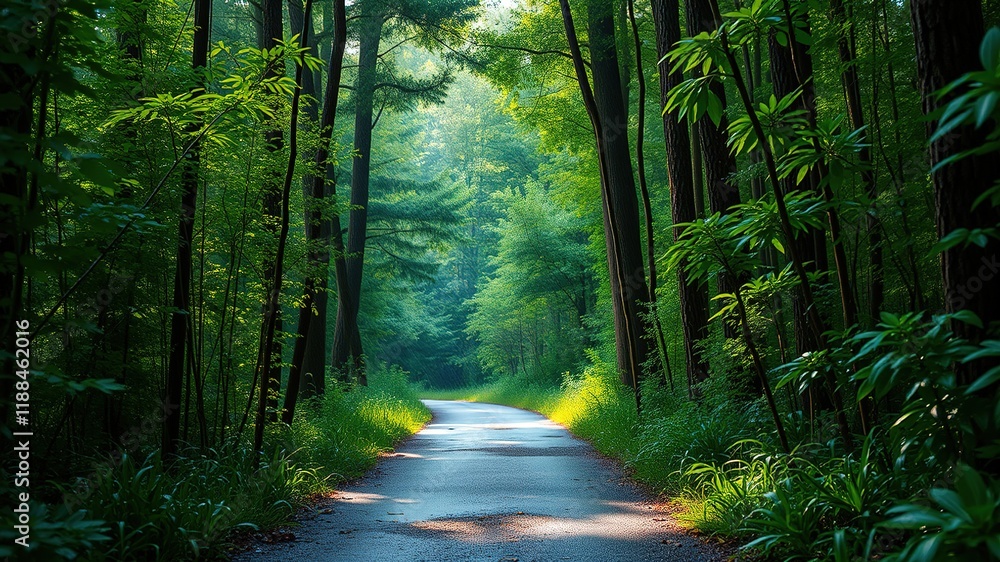 Obraz premium Summer Rain Forest Path - AI Photorealistic Landscape