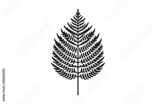 A black and white silhouette of a fern leaf 