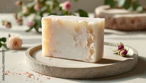 Wallpaper Mural Handmade soap on wooden tray with floral decor in minimalist setting Torontodigital.ca
