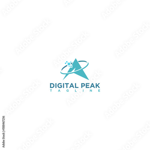 Digital peak with pixel shape. Design combination from triangle mountain and dot shape in aqua blue green color