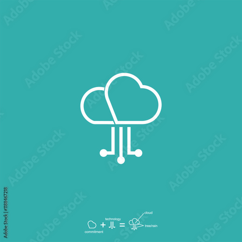 cloud tree technology logo monoline. Line art design for tech industry logo design vector 