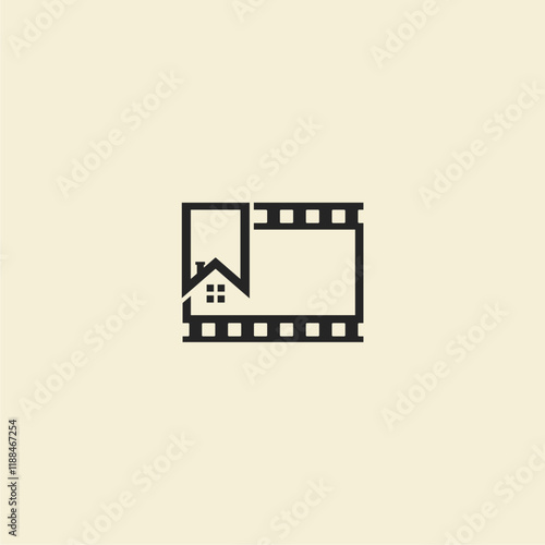 film and home concept for film logo and home concept. Design combination from digital film photo and house concept for photography industry 