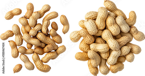 Close-up of peanuts in their shells isolated on transparent background top view