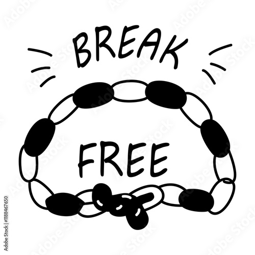 A glyph sticker featuring a chain with the text break free 