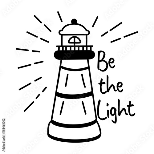 A glyph sticker featuring a lighthouse with the text be the light 