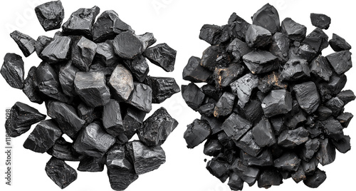 Black charcoal pile isolated on transparent background, coal top view png
